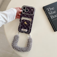 Blue checkered pony leather phone case