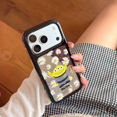 Black bumper mirror iPhone case with alien art
