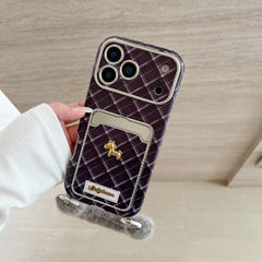 Blue checkered pony leather phone case