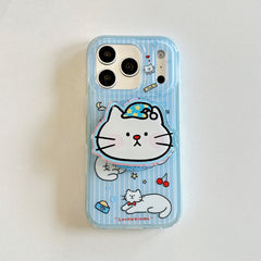 Two blue kawaii cat iPhone cases with and without grip.