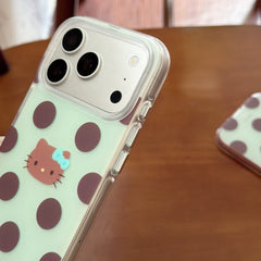Close-up of clear bumper kitty iPhone case with raised camera border