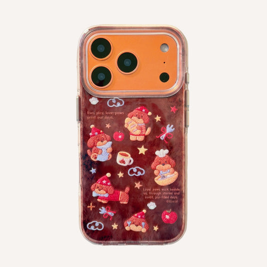 Brown plush red apple dachshund puppy anti-drop phone case