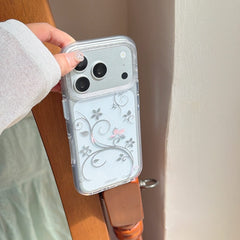 Silver vine clear iPhone case with raised camera border