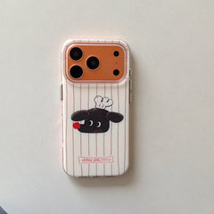 Orange striped chef dog iPhone case front view
