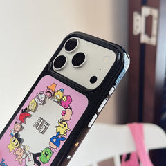 Detailed side angle of the black shockproof bumper with star graphics and raised camera protection rim.