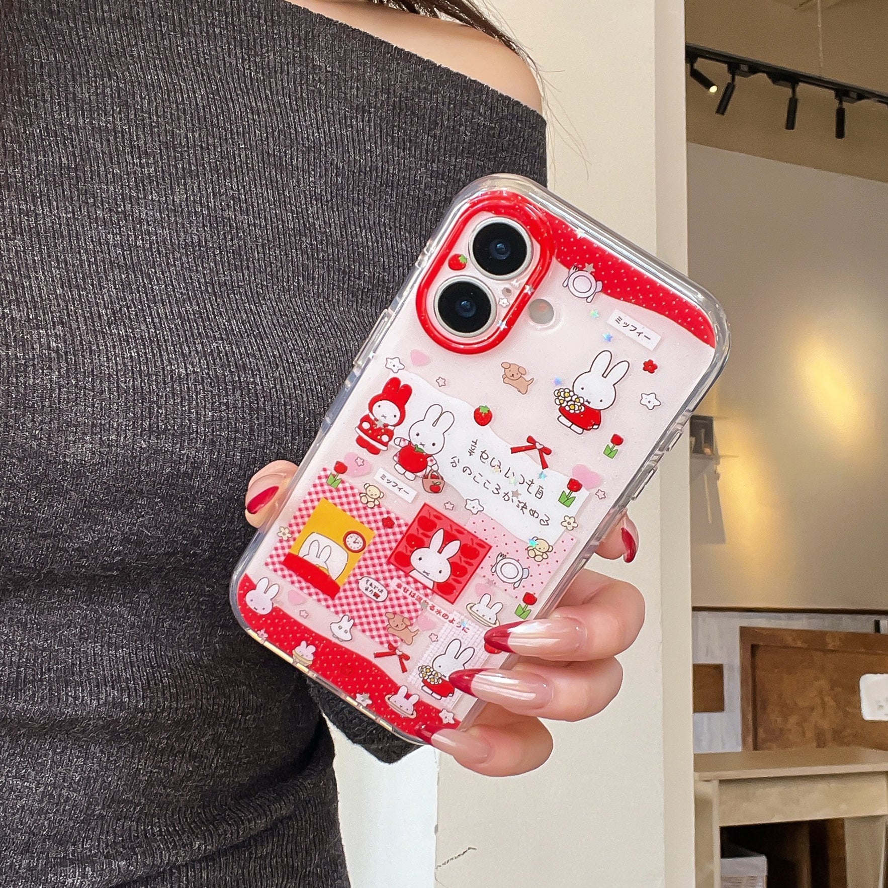 Strawberry Miffy Phone Case for iPhone 13-17 Pro Max