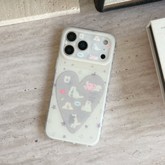 Minimalist Cream Cat Lover Case: Heart Patterned Protective Shell for iPhone 13-17 Series