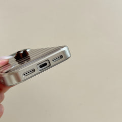 Striped 3D Pearl Bear Phone Case with Silver Edge