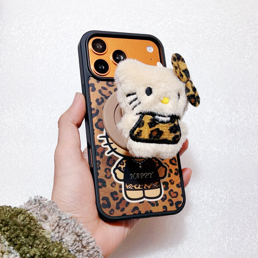 Leopard print Hello Kitty magnetic phone case for iPhone 17