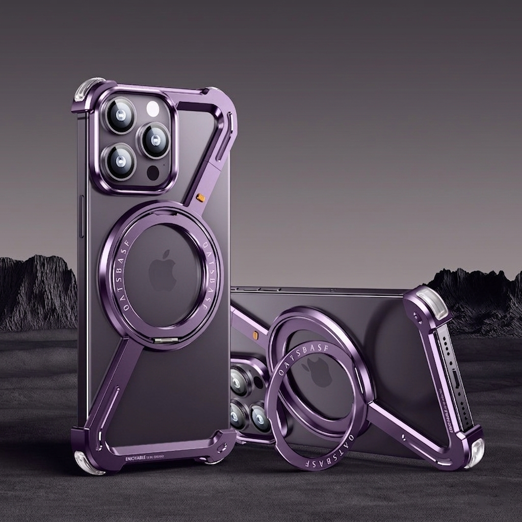 Minimalist Phone Case Compatible with iPhone 17 Pro , 360° Rotation Kickstand Aluminum Metal Frameless Design Bumper Z Case, Protective Shock Grade Shell