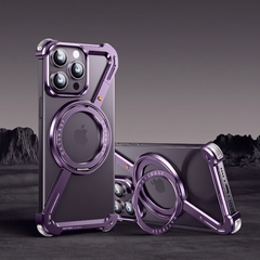 Minimalist Phone Case Compatible with iPhone 17 Pro , 360° Rotation Kickstand Aluminum Metal Frameless Design Bumper Z Case, Protective Shock Grade Shell