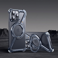 Minimalist Phone Case Compatible with iPhone 17 Pro , 360° Rotation Kickstand Aluminum Metal Frameless Design Bumper Z Case, Protective Shock Grade Shell