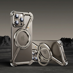 Minimalist Phone Case Compatible with iPhone 17 Pro , 360° Rotation Kickstand Aluminum Metal Frameless Design Bumper Z Case, Protective Shock Grade Shell