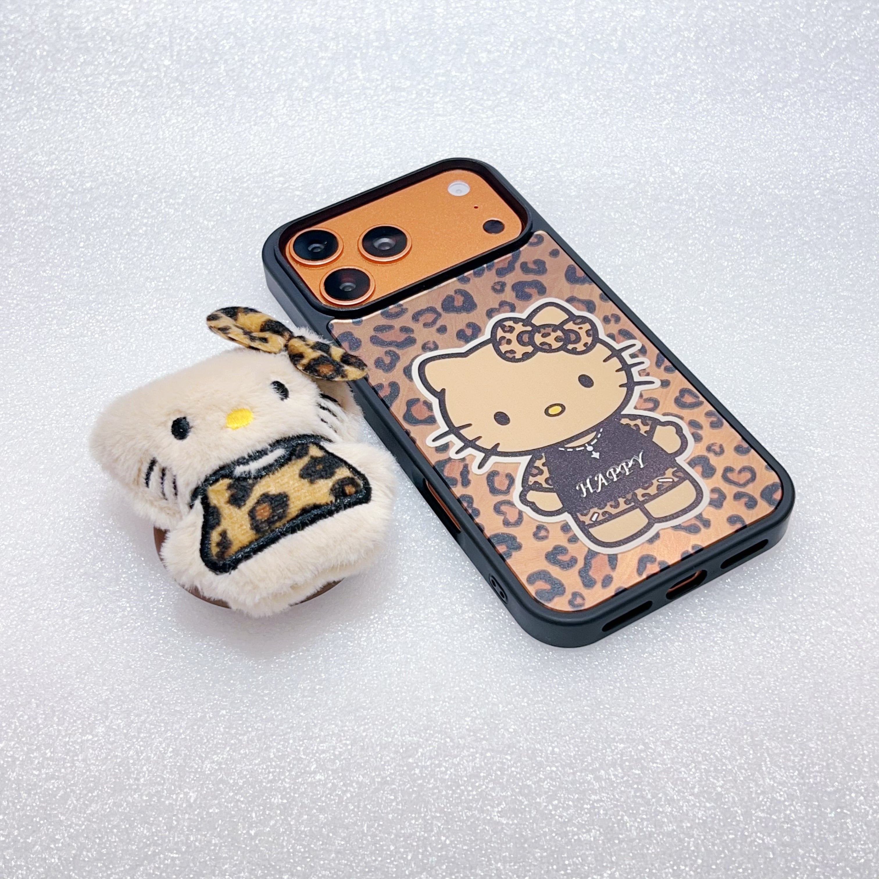 Leopard print Hello Kitty magnetic phone case for iPhone 17