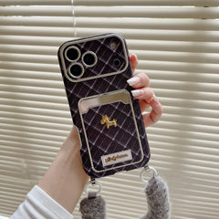 Blue checkered pony leather phone case