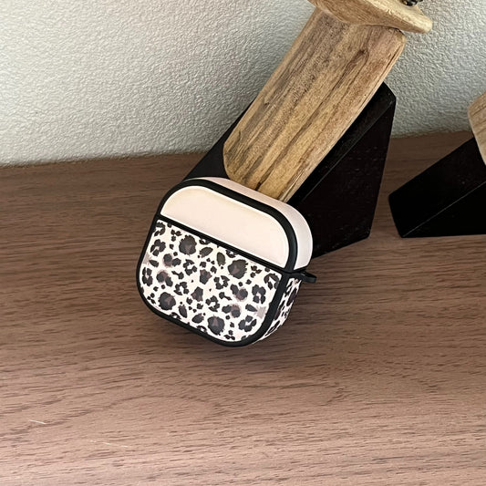 Color-blocked black leopard print magnetic drum-shaped earphone case