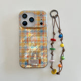 Load image into Gallery viewer, Purple and green checkered phone case with charm