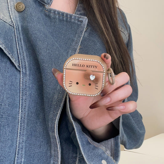 Retro brown Kitty magnetic earphone case