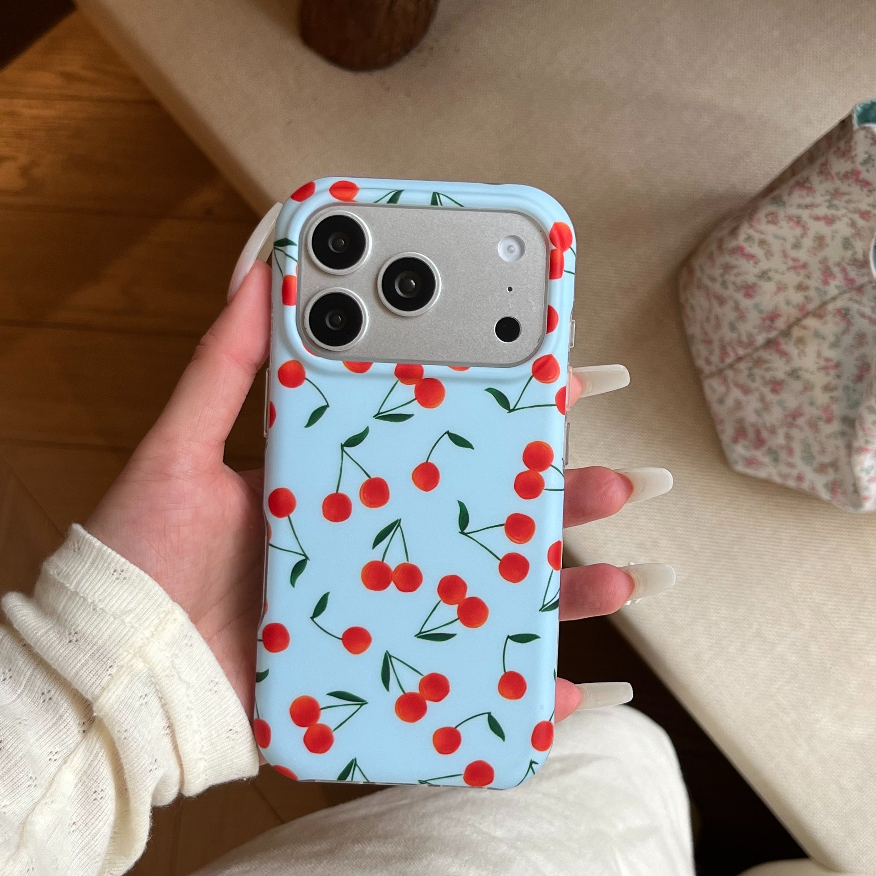 Navy Cherry Orchard Case: 360° Protective Shockproof Series for iPhone 13-17 Series | Vibrant All-Over Print Fruit Design