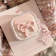 Semi-transparent pink plaid Apple earphone case