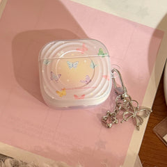 Semi-transparent purple iridescent butterfly pattern wave-shaped earphone cover