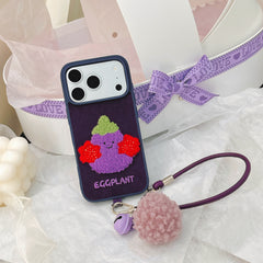 Embroidered Jellyca smiley eggplant phone case