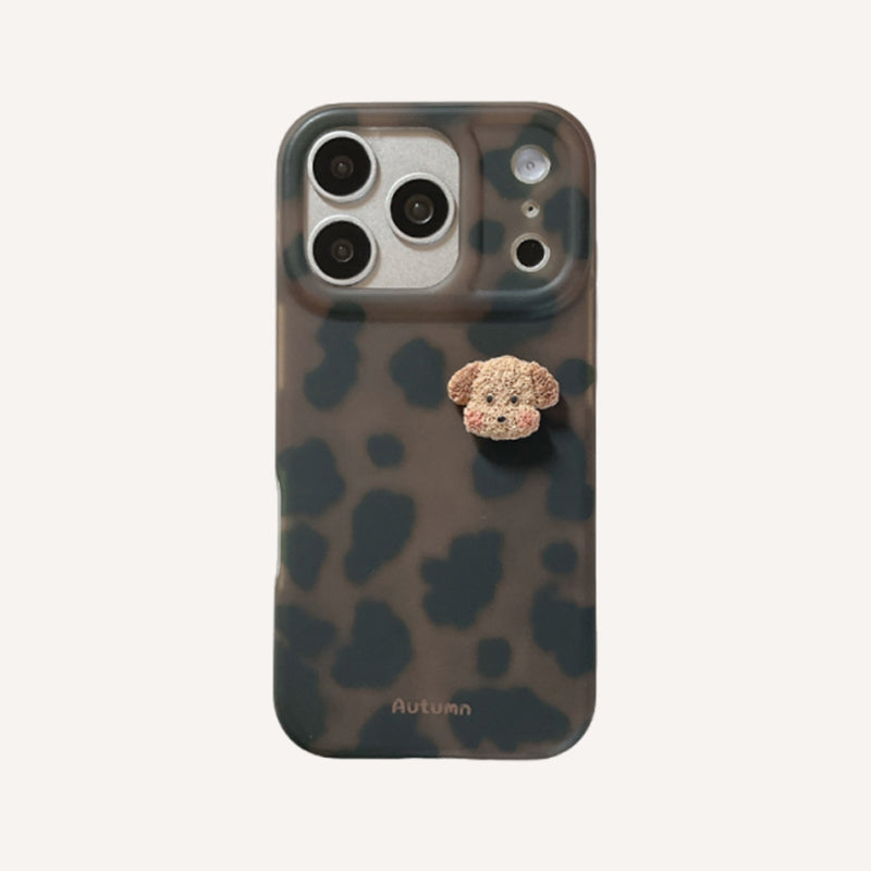 Leopard print cartoon puppy head phone case