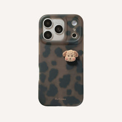 Leopard print cartoon puppy head phone case