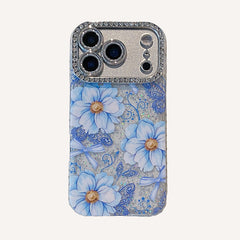 Oil painting-inlaid rhinestone flower glitter transparent case