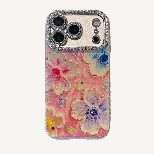 Oil painting rhinestone flower phone case
