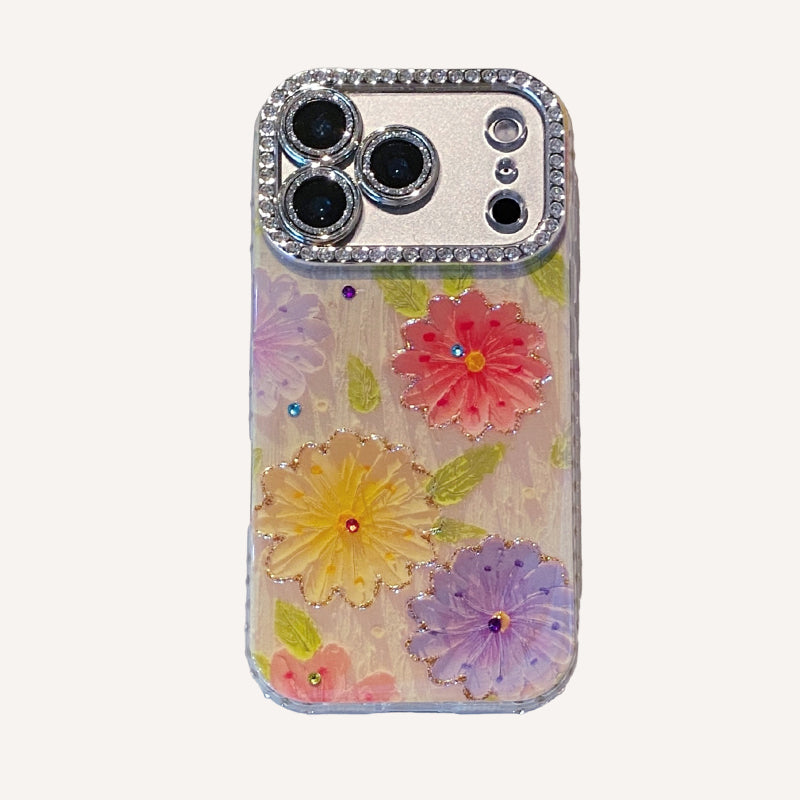 Blue light epoxy diamond colored flower phone case