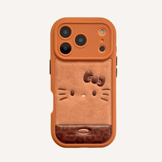 Brown plaid Rilakkuma emoji/Brown leopard print Kitty emoji rounded 3D phone case
