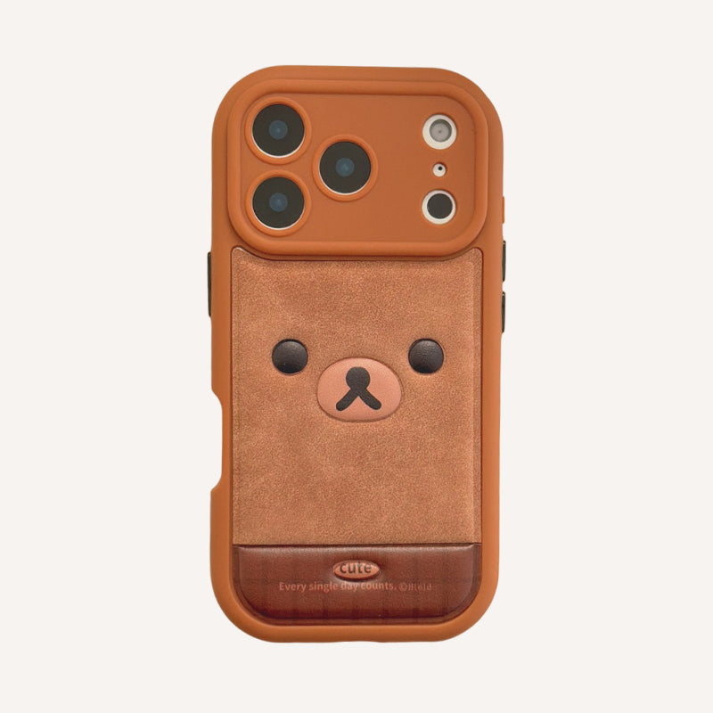 Brown plaid Rilakkuma emoji/Brown leopard print Kitty emoji rounded 3D phone case