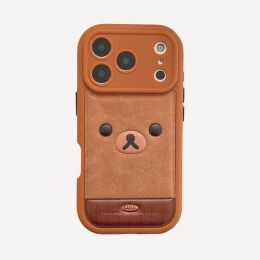Brown plaid Rilakkuma emoji/Brown leopard print Kitty emoji rounded 3D phone case