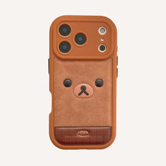Brown plaid Rilakkuma emoji/Brown leopard print Kitty emoji rounded 3D phone case