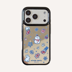 Perler bead winter bunny and snowman side profile mirrored round edge phone case
