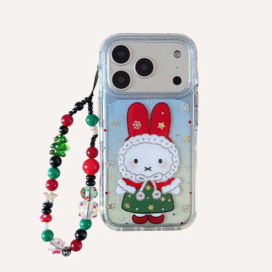 Red hat Miffy Christmas phone case with gilded rounded edges and airbag design