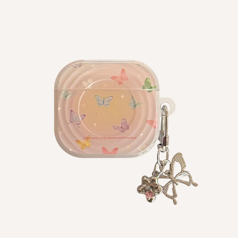 Semi-transparent purple iridescent butterfly pattern wave-shaped earphone cover