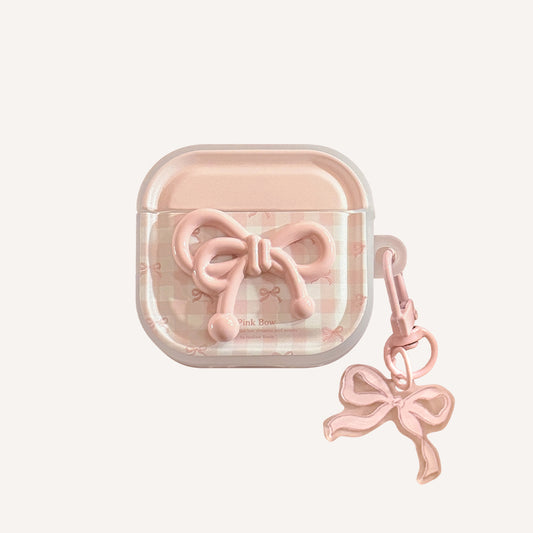 Semi-transparent pink plaid Apple earphone case