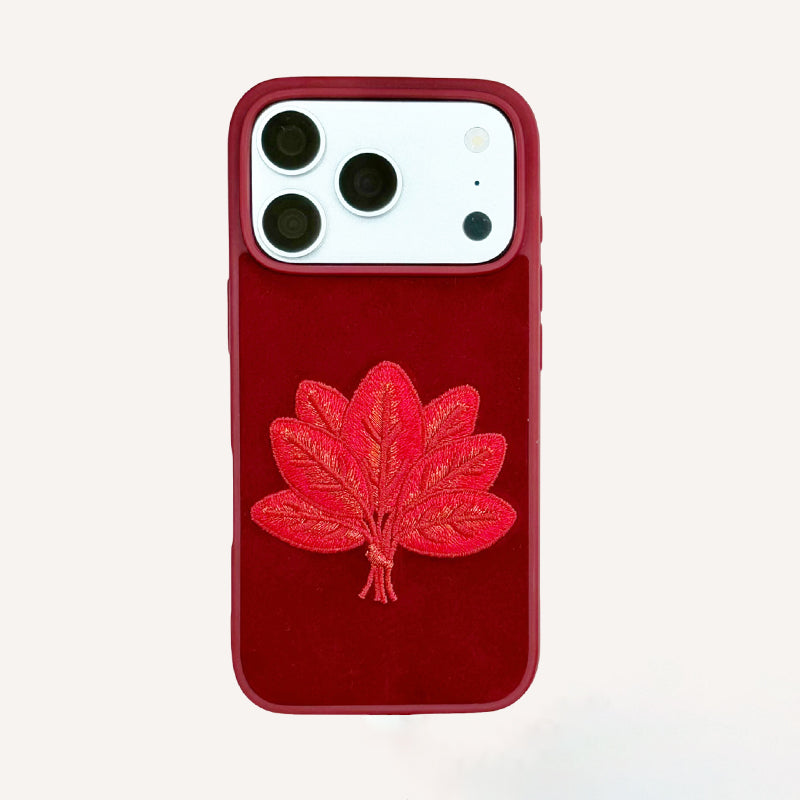 Red pomelo leaf embroidered phone case