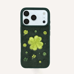 Green four-leaf clover embroidered phone case