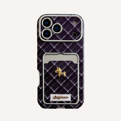 Blue checkered pony leather phone case