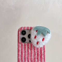 Color-blocked corduroy strawberry phone case