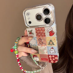 【Glittery Glaze】Silver Sandalwood Checkered Christmas Phone Case