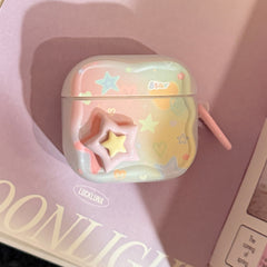 【Wave Earphone Cover】Translucent White Colorful Stars, 3D Purple and Yellow Stars + Light Pink Hanging Ring