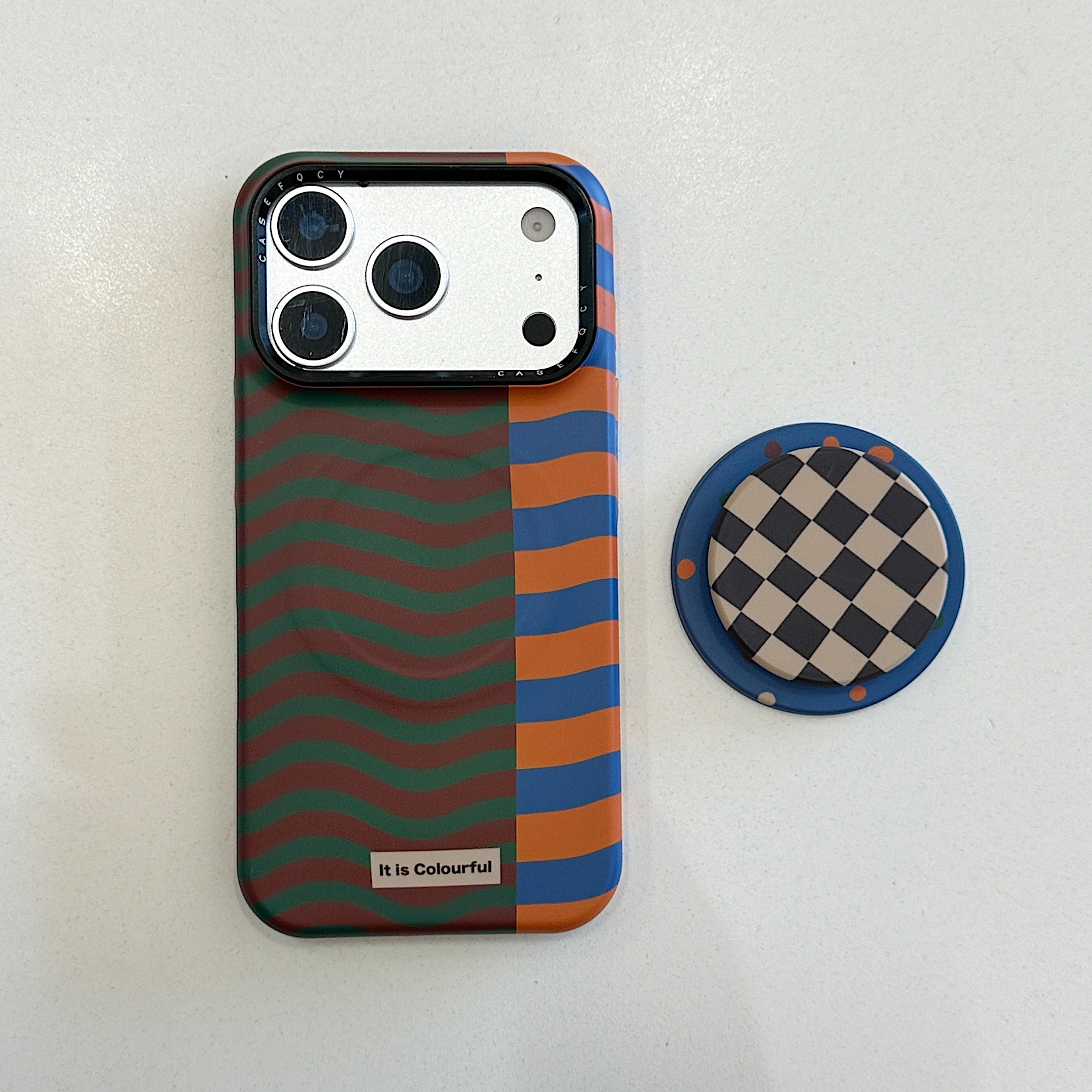 Brown, orange and blue wavy magnetic film phone case