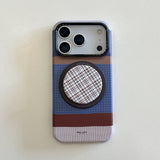 Load image into Gallery viewer, Brown, blue, and white striped phone case with magnetic stand