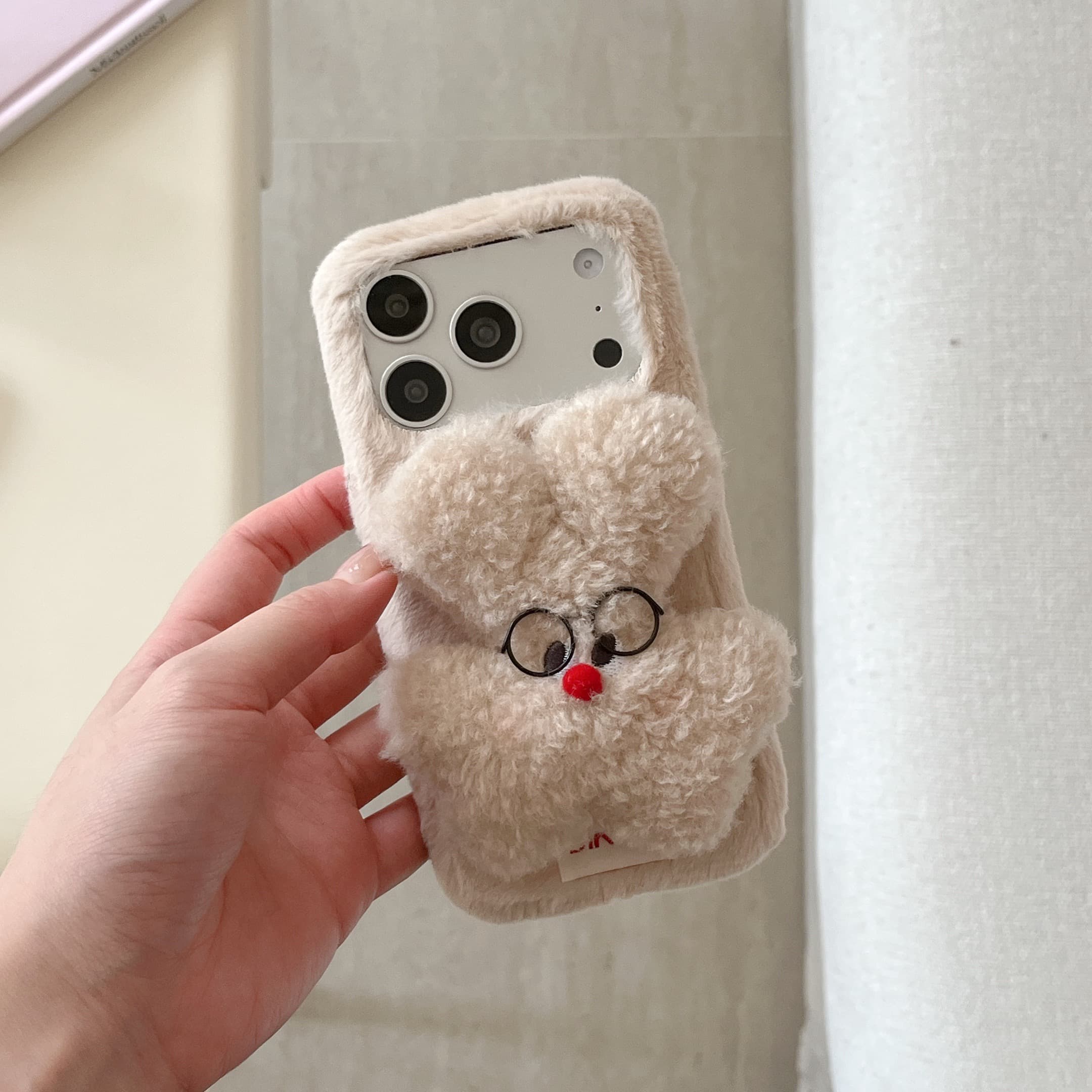 Rabbit fur glasses and rabbit phone case