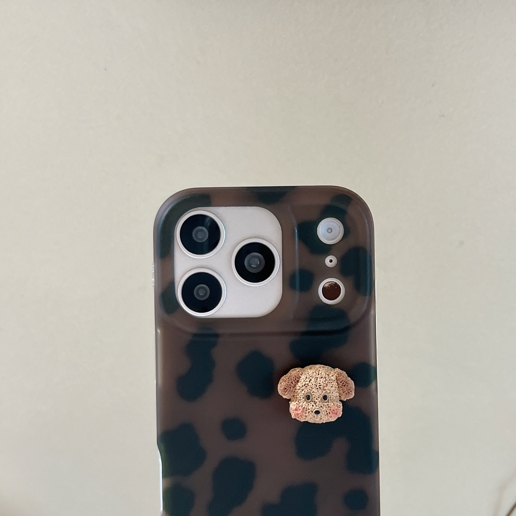 Leopard print cartoon puppy head phone case