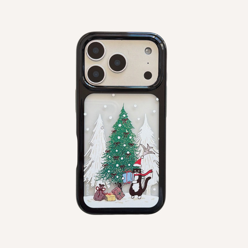 Christmas Black Kitten Round Edge Phone Case